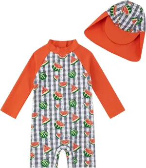 upandfast Baby/Toddler Swimsuit UPF 50  Sun Protection One Piece Zipper Bathing Suit with Sun Hat Infant Beach Swimwear