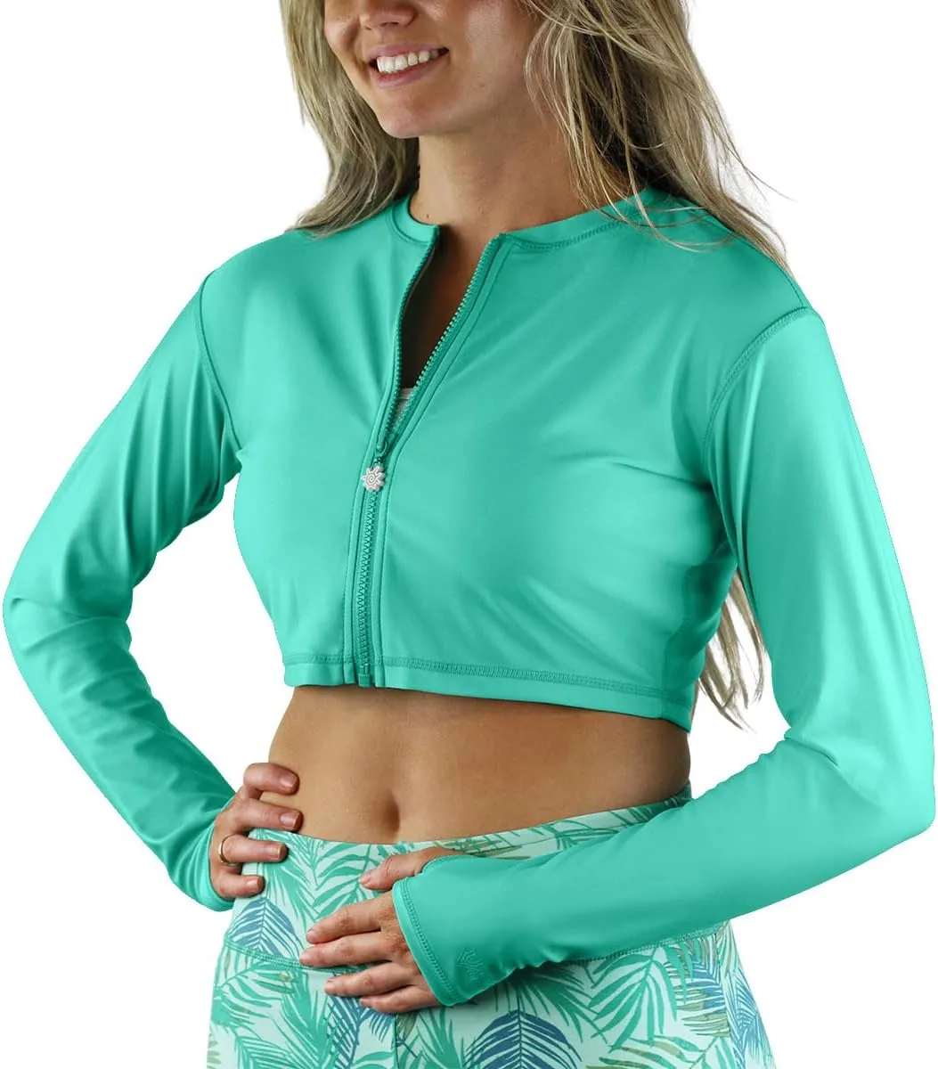 UV SKINZ Active Zip Up Rash Guard for Women - Quick-Dry Cropped Long Sleeve Zip Front Swim Jacket with UPF 50  Sun Protection