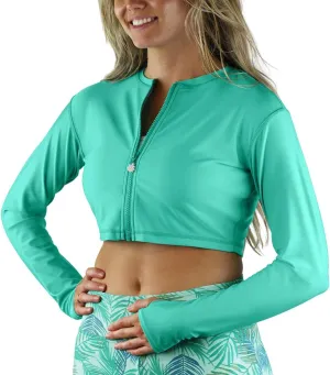 UV SKINZ Active Zip Up Rash Guard for Women - Quick-Dry Cropped Long Sleeve Zip Front Swim Jacket with UPF 50  Sun Protection