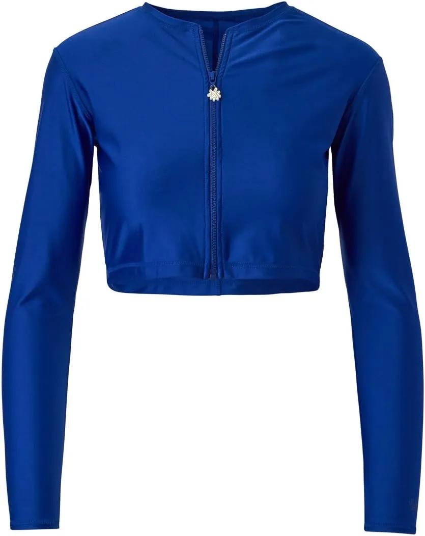 UV SKINZ Active Zip Up Rash Guard for Women - Quick-Dry Cropped Long Sleeve Zip Front Swim Jacket with UPF 50  Sun Protection