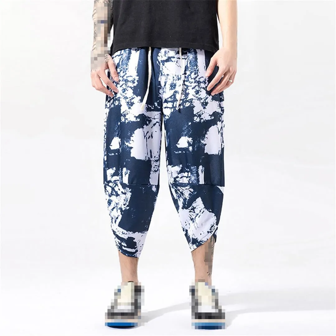 Vintage Baggy Man Harem Pants Pocket Men Hip-Hop Harem Casual Floral Pants Wide Leg Trousers