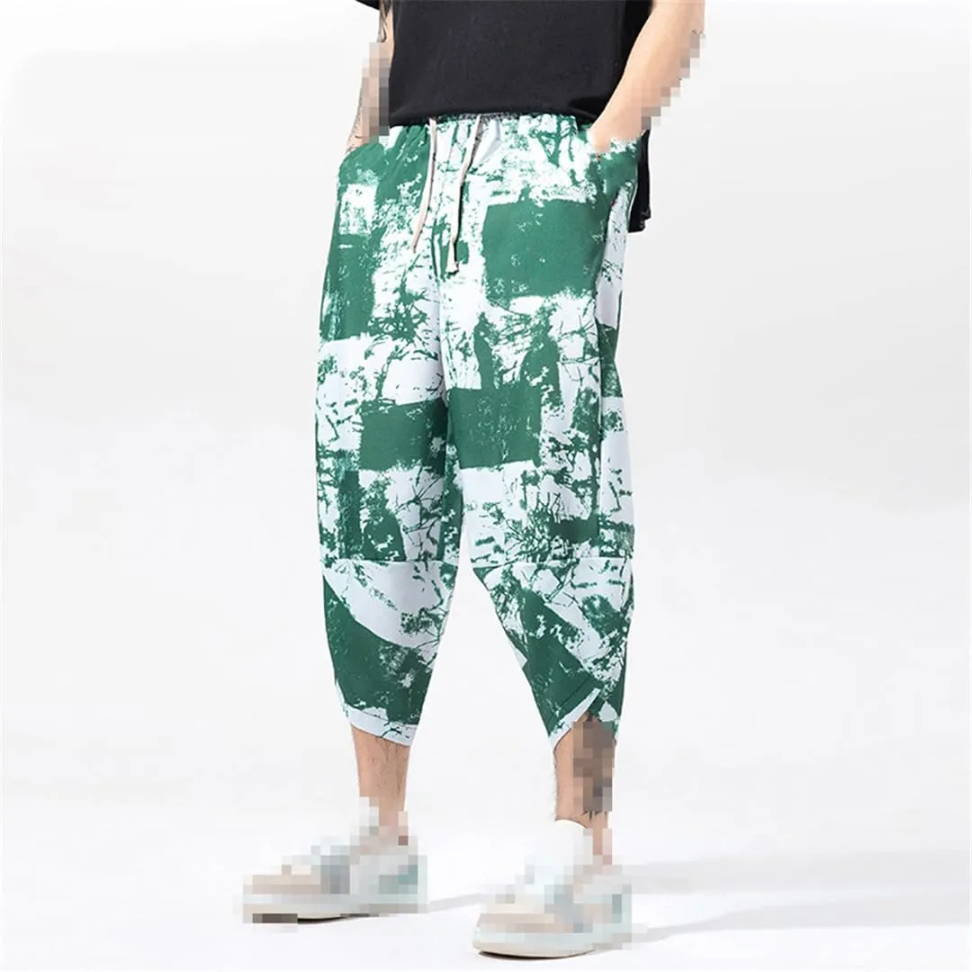 Vintage Baggy Man Harem Pants Pocket Men Hip-Hop Harem Casual Floral Pants Wide Leg Trousers