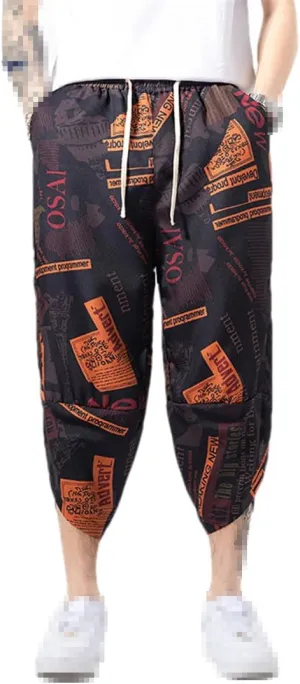 Vintage Baggy Man Harem Pants Pocket Men Hip-Hop Harem Casual Floral Pants Wide Leg Trousers