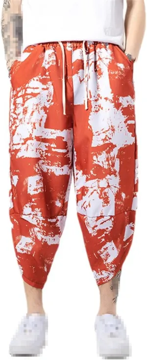 Vintage Baggy Man Harem Pants Pocket Men Hip-Hop Harem Casual Floral Pants Wide Leg Trousers