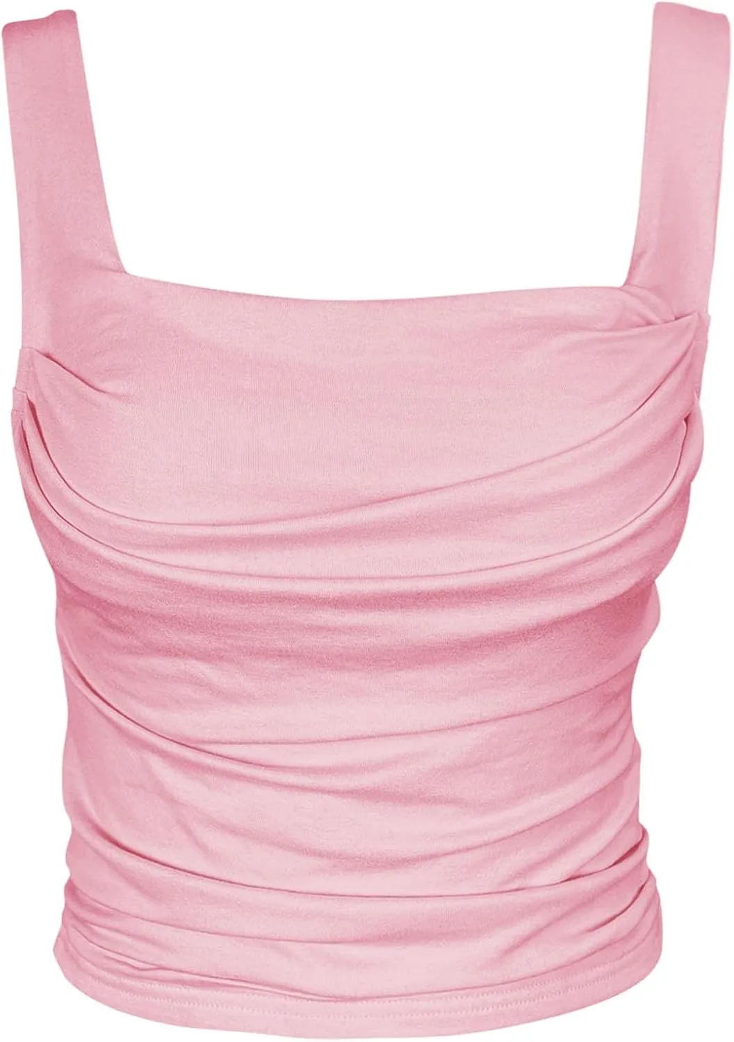 Vivitulip Womens Sleeveless Square Neck Strappy Tank Top Sexy Ruched Backless Going Out Crop Camisole Tops