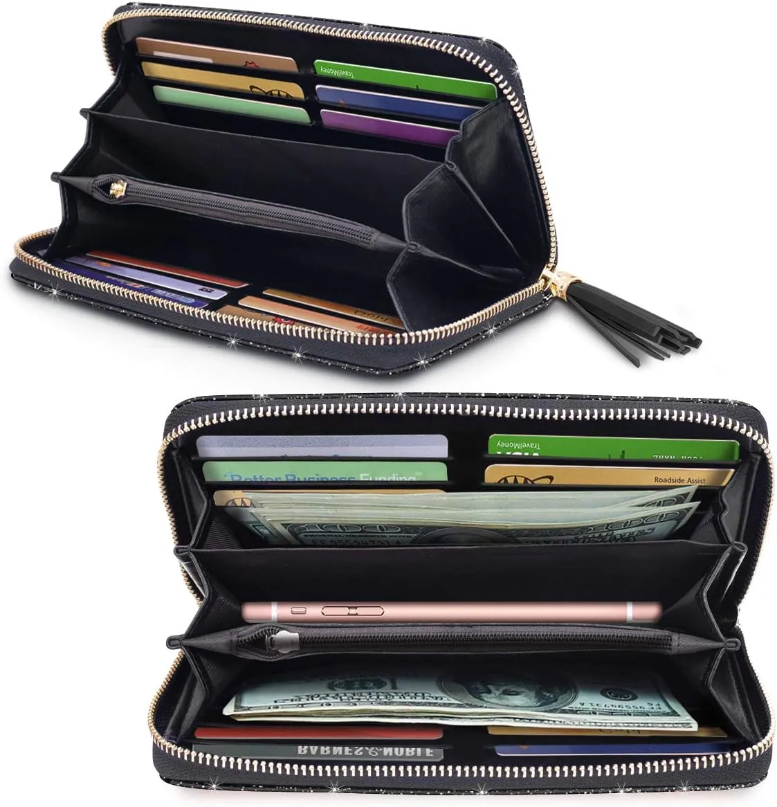 Wallets for Women PU Leather Card Holder Organizer Ladies Clutch with Tassel Wristlet Wrist strap