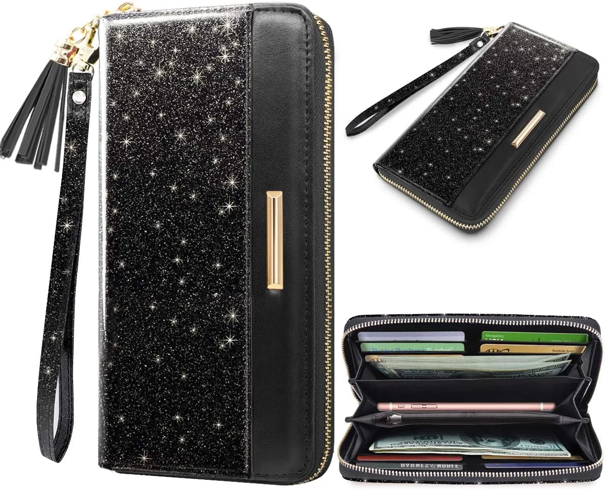 Wallets for Women PU Leather Card Holder Organizer Ladies Clutch with Tassel Wristlet Wrist strap