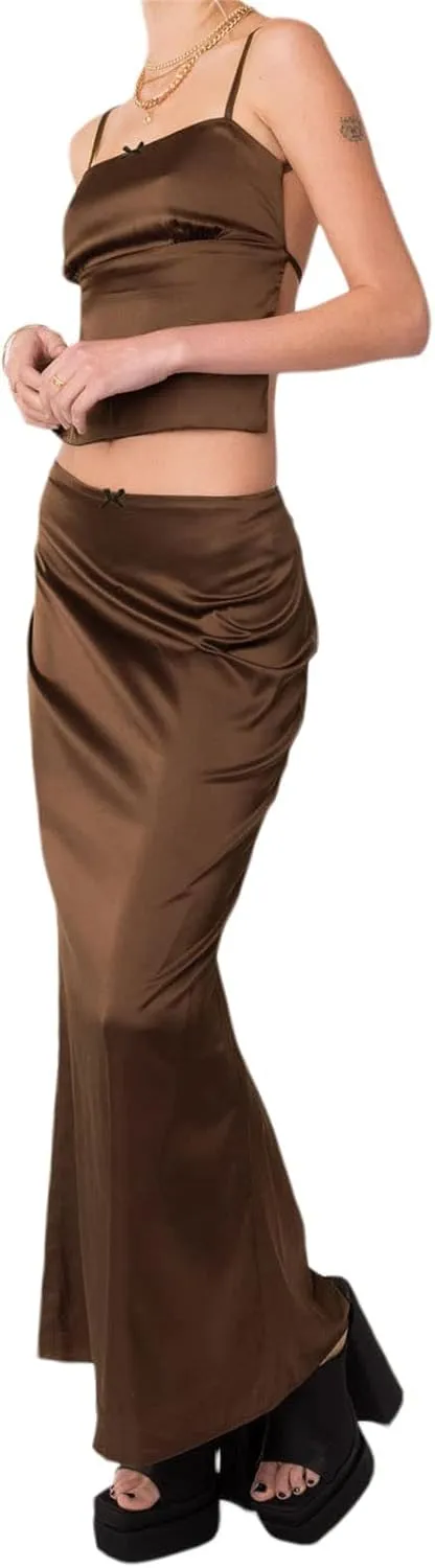 Women 2 Piece Maxi Skirt Sets Strapless Tube Tops Floral Bodycon Long Skirt Two Piece Outfit Y2k Summer Beachwear