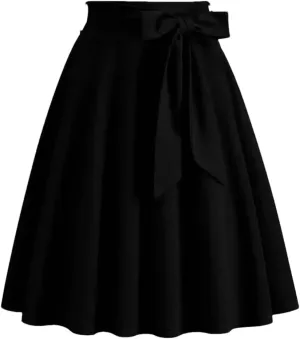 Women High Waist A Line Skater Skirt 50s Swing Elegant Skirts Solid Color Midi Pleated Skirt