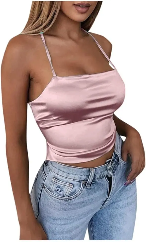 Women leaner Satin Silk lace-up Camisole Women's Party Club Tops