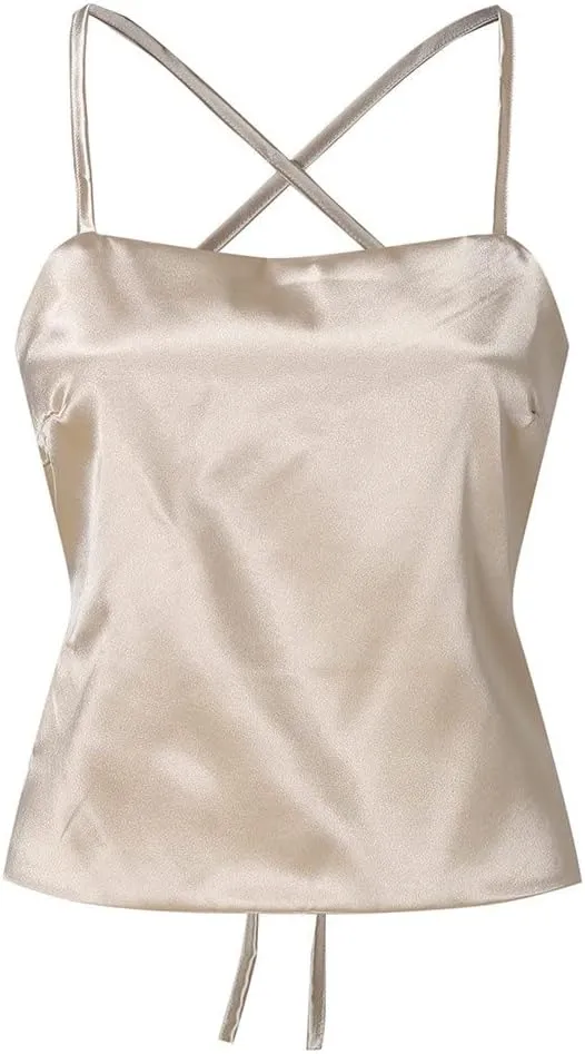 Women leaner Satin Silk lace-up Camisole Women's Party Club Tops