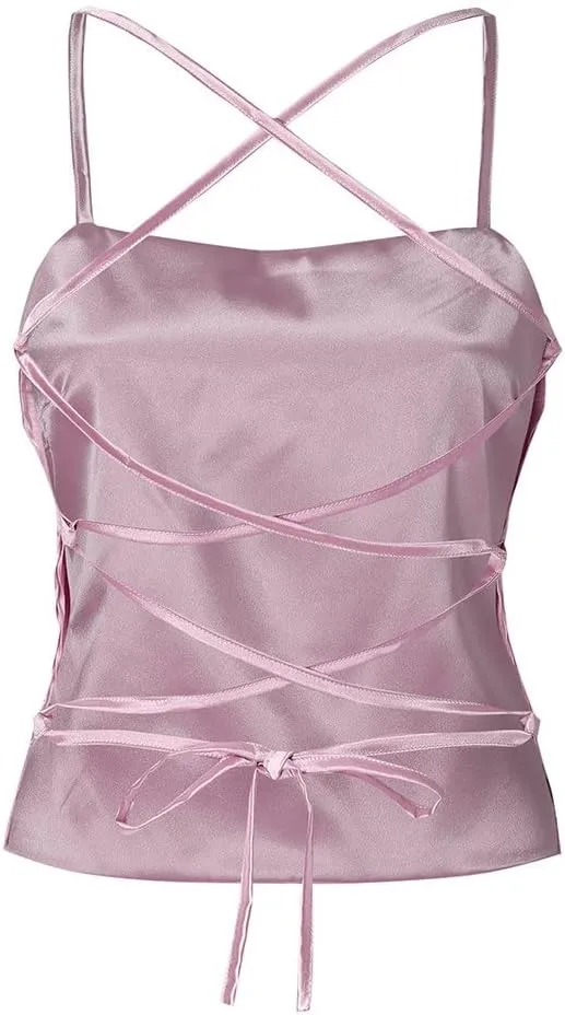 Women leaner Satin Silk lace-up Camisole Women's Party Club Tops