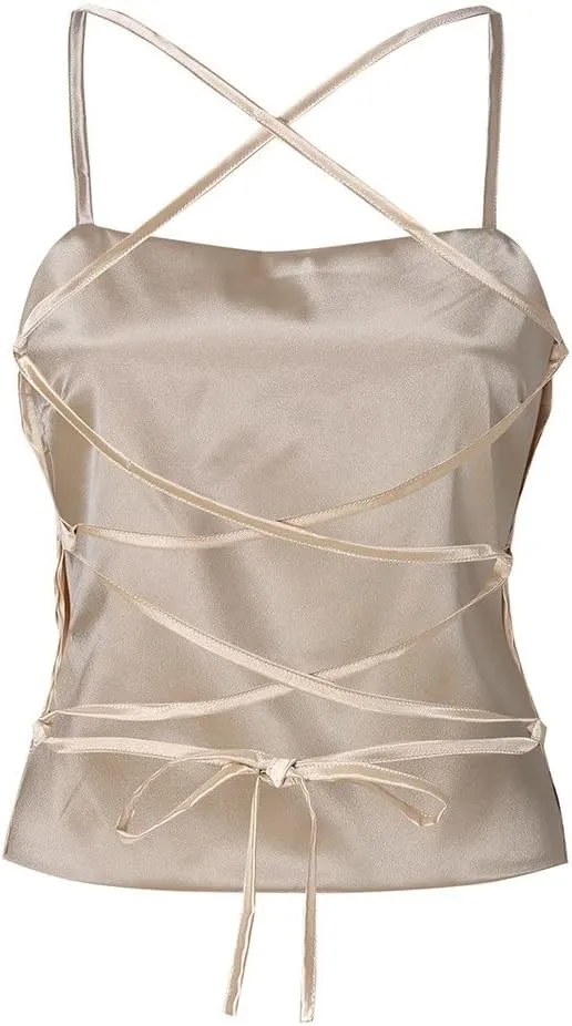 Women leaner Satin Silk lace-up Camisole Women's Party Club Tops