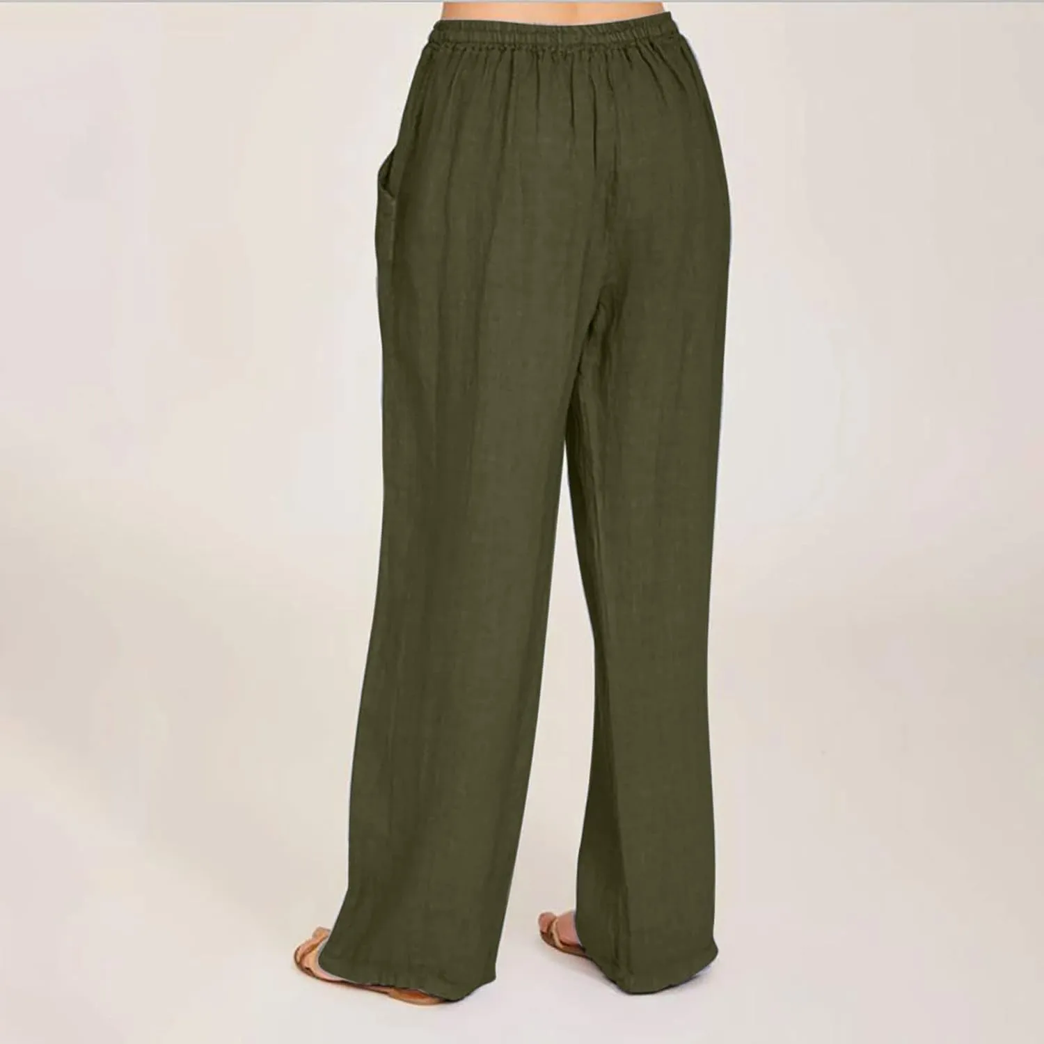 Women Long Linen Pants Casual Loose High Waist Drawstring Wide Leg Palazzo Pants Trousers with Pockets Baggy Slacks