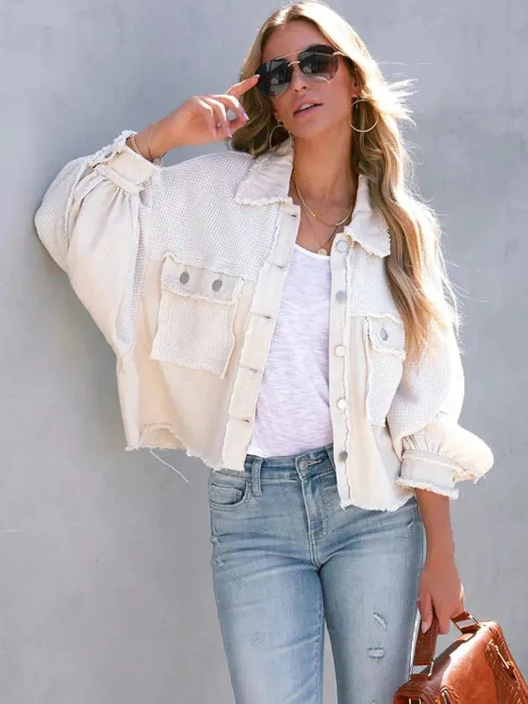 Women Long Sleeve Patchwork Loose Jackets