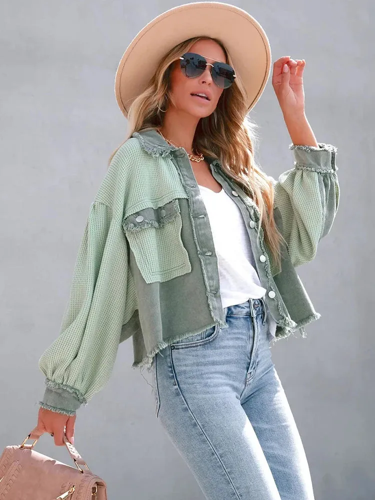 Women Long Sleeve Patchwork Loose Jackets