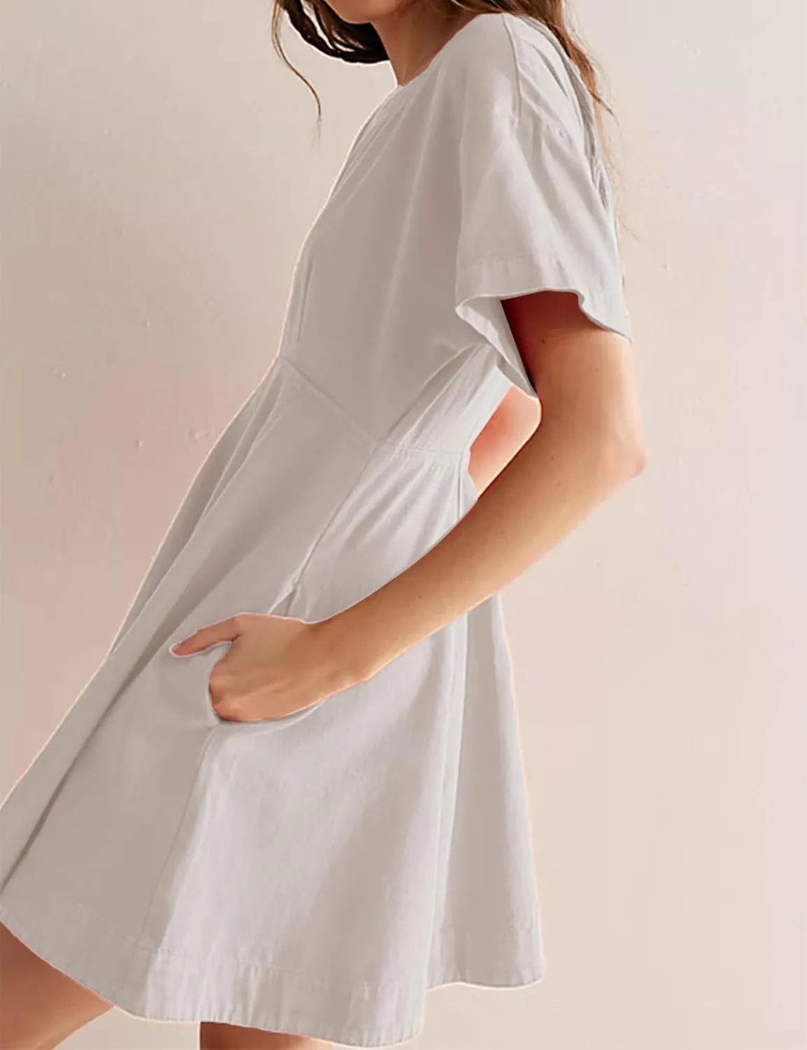 Women's A-Line Short Sleeve Summer Casual Mini Dress Button Back Square Neck Oversized Dresses