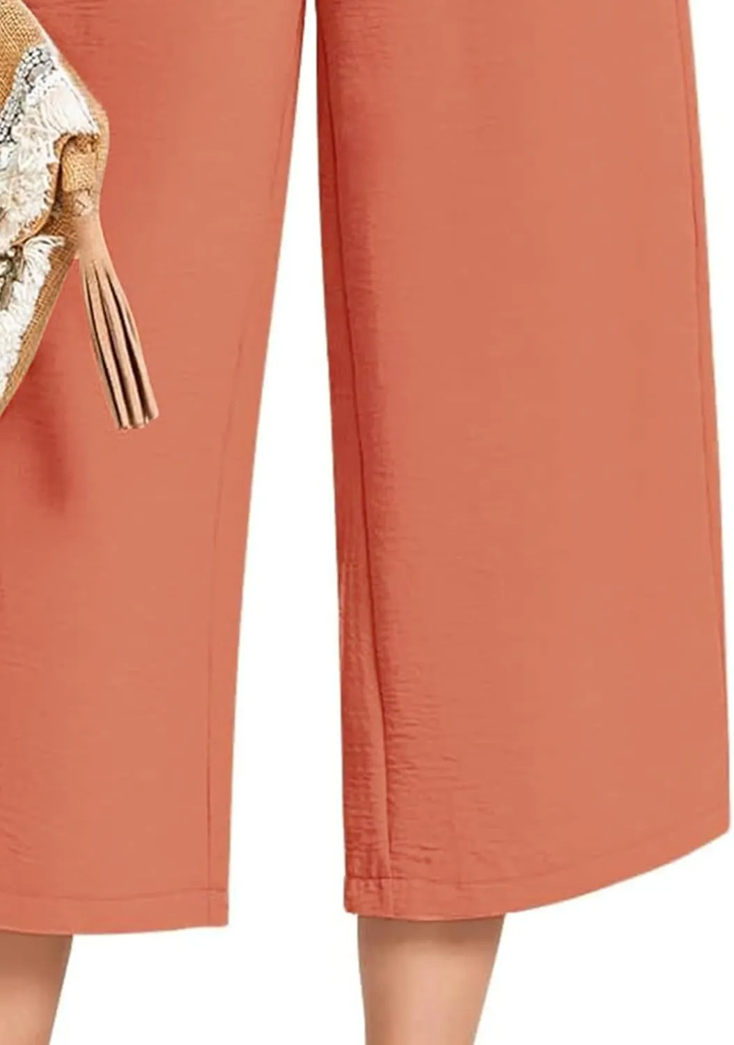 Womens Capri Pants Wide Leg High Waisted Lounge Pants Drawstring Casual Loose Palazzo Pants Trousers with Pockets