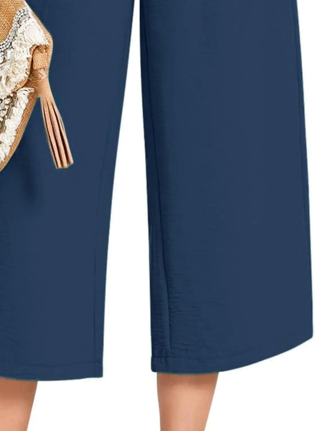 Womens Capri Pants Wide Leg High Waisted Lounge Pants Drawstring Casual Loose Palazzo Pants Trousers with Pockets
