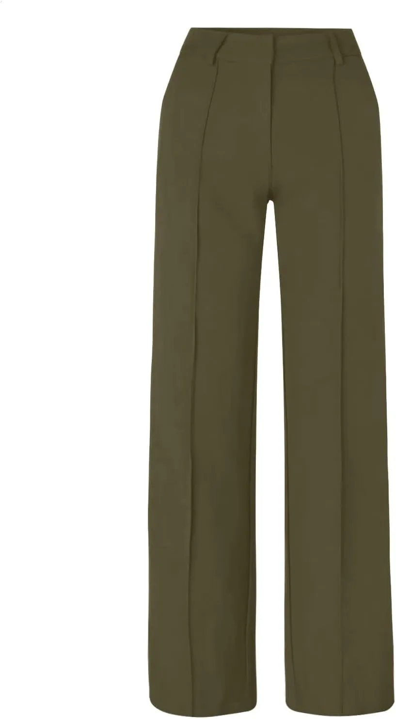 Womens Casual High Waist Straight Leg Ankle Business Dress Pants Stretchy Button Business Dress Work Pocket Trousers