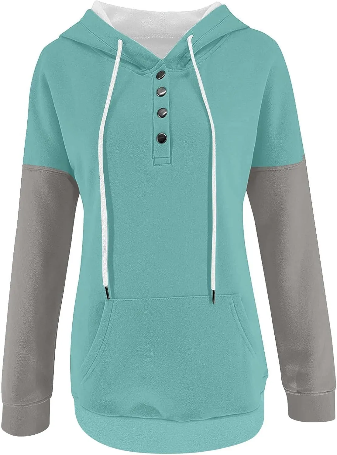 Women's Casual Oversized Hoodies Color Block Long Sleeve Sweatshirt Drawstring Hooded Large Pocket Pullover Top