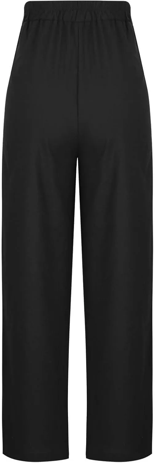 Womens Cotton Linen Wide Leg Pants Elastic High Waist Tie Knot Beach Casual Trousers Lightweight Straight Leg Pant