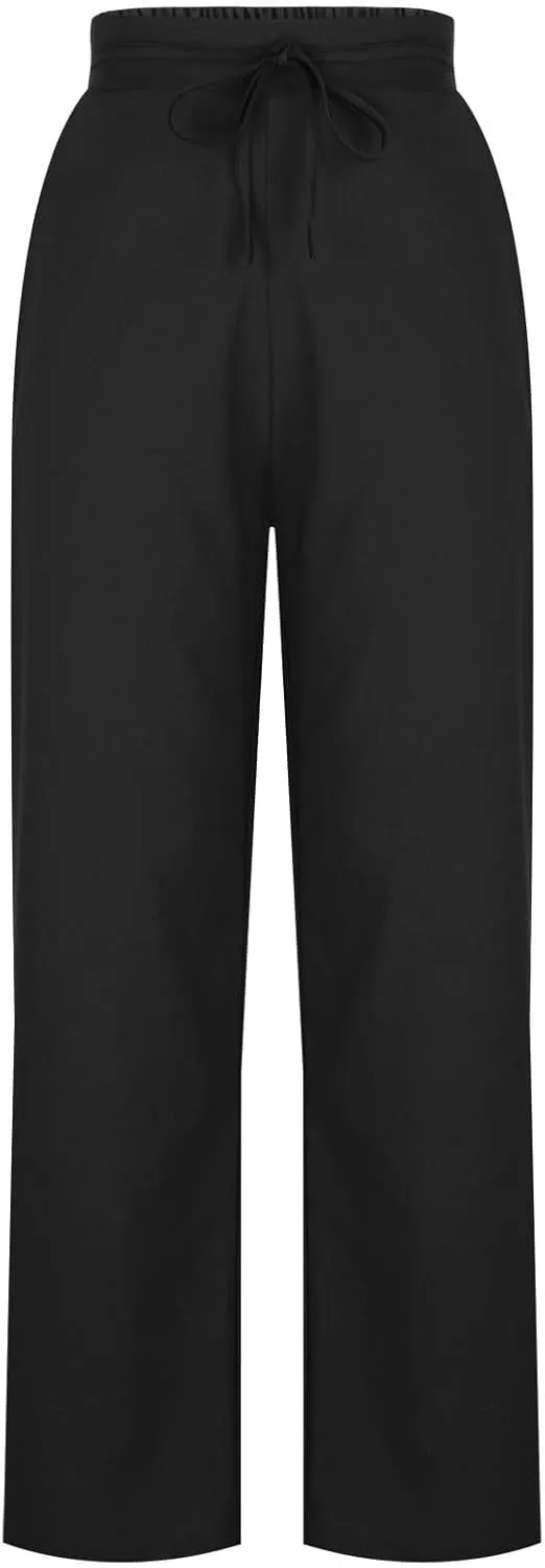 Womens Cotton Linen Wide Leg Pants Elastic High Waist Tie Knot Beach Casual Trousers Lightweight Straight Leg Pant