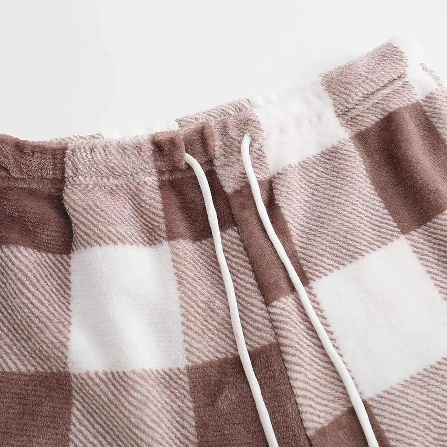 Women's Flannel Shorts Fashion Plaid Printed Lace up Waist Plush Sleepwear Bottoms Loose Casual Pajamas Short Pant
