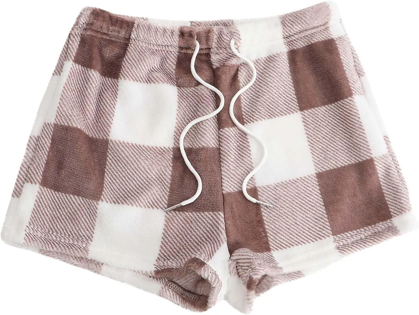 Women's Flannel Shorts Fashion Plaid Printed Lace up Waist Plush Sleepwear Bottoms Loose Casual Pajamas Short Pant