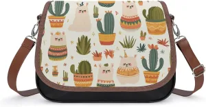 Women's Handbag Alpaca Cactus Patterns Satchel Bag Leather Crossbody Bag Waterproof Messenger Bag