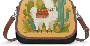 Women's Handbag Animal Alpaca Cactus Satchel Bag Leather Crossbody Bag Waterproof Messenger Bag