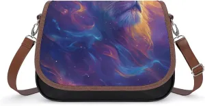 Women's Handbag Animal Lion Galaxy Background Satchel Bag Leather Crossbody Bag Waterproof Messenger Bag