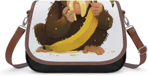 Women's Handbag Animal Monkey And Banana Satchel Bag Leather Crossbody Bag Waterproof Messenger Bag