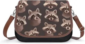 Women's Handbag Animal Raccoon Patterns Satchel Bag Leather Crossbody Bag Waterproof Messenger Bag