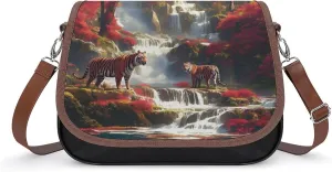Women's Handbag Animal Tigers In Satchel Bag Leather Crossbody Bag Waterproof Messenger Bag