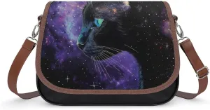 Women's Handbag Black Cat Galaxy Satchel Bag Leather Crossbody Bag Waterproof Messenger Bag