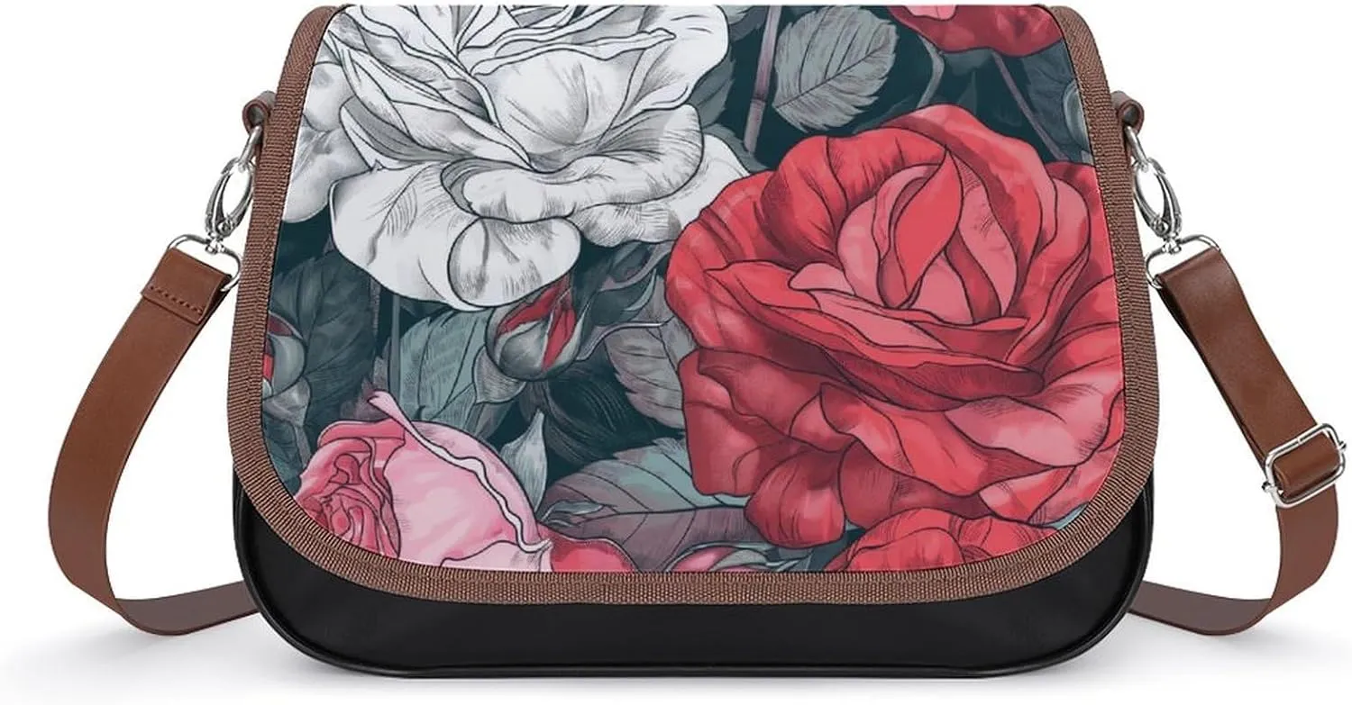 Women's Handbag Blossom Flowers Satchel Bag Leather Crossbody Bag Waterproof Messenger Bag
