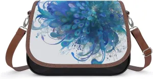Women's Handbag Blue Peacock Feathers Satchel Bag Leather Crossbody Bag Waterproof Messenger Bag