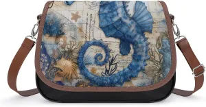 Women's Handbag Blue Seahorse Satchel Bag Leather Crossbody Bag Waterproof Messenger Bag
