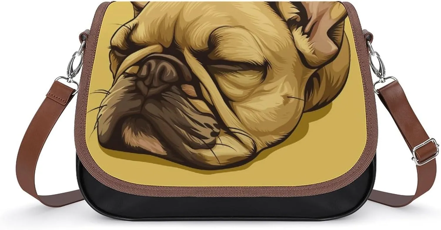 Women's Handbag Bulldog Face Satchel Bag Leather Crossbody Bag Waterproof Messenger Bag