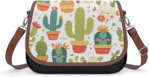 Women's Handbag Cactus Green Cacti Pattern Satchel Bag Leather Crossbody Bag Waterproof Messenger Bag