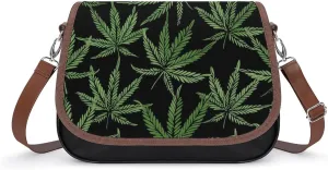 Women's Handbag Cannabis Leaves Patterns Satchel Bag Leather Crossbody Bag Waterproof Messenger Bag
