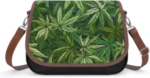 Women's Handbag Cannabis Leaves Patterns Satchel Bag Leather Crossbody Bag Waterproof Messenger Bag