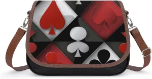 Women's Handbag Card Red Black White Chess Board Satchel Bag Leather Crossbody Bag Waterproof Messenger Bag
