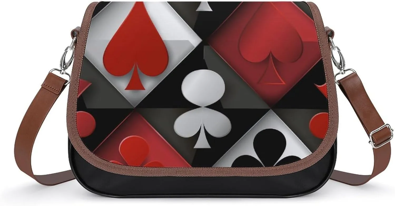 Women's Handbag Card Red Black White Chess Board Satchel Bag Leather Crossbody Bag Waterproof Messenger Bag