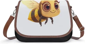 Women's Handbag Cartoon Bee Satchel Bag Leather Crossbody Bag Waterproof Messenger Bag