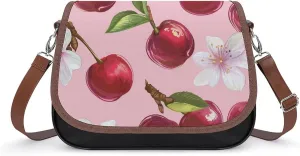 Women's Handbag Cherry And Flowers Satchel Bag Leather Crossbody Bag Waterproof Messenger Bag