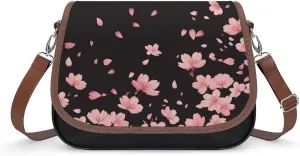 Women's Handbag Cherry Blossoms Pink Petals Satchel Bag Leather Crossbody Bag Waterproof Messenger Bag