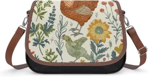 Women's Handbag Chickens Florals Satchel Bag Leather Crossbody Bag Waterproof Messenger Bag