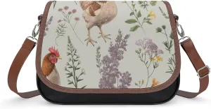 Women's Handbag Chickens Florals Satchel Bag Leather Crossbody Bag Waterproof Messenger Bag